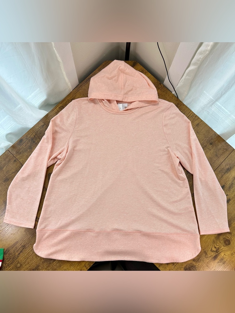 J. Jill Pure Jill Harmony Rib-Trimmed Hoodie, Soft Coral Dust Heather, XL - Picture 7 of 13